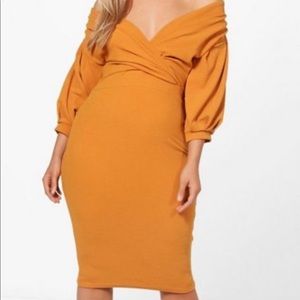 Boohoo Off Shoulder Midi Dress